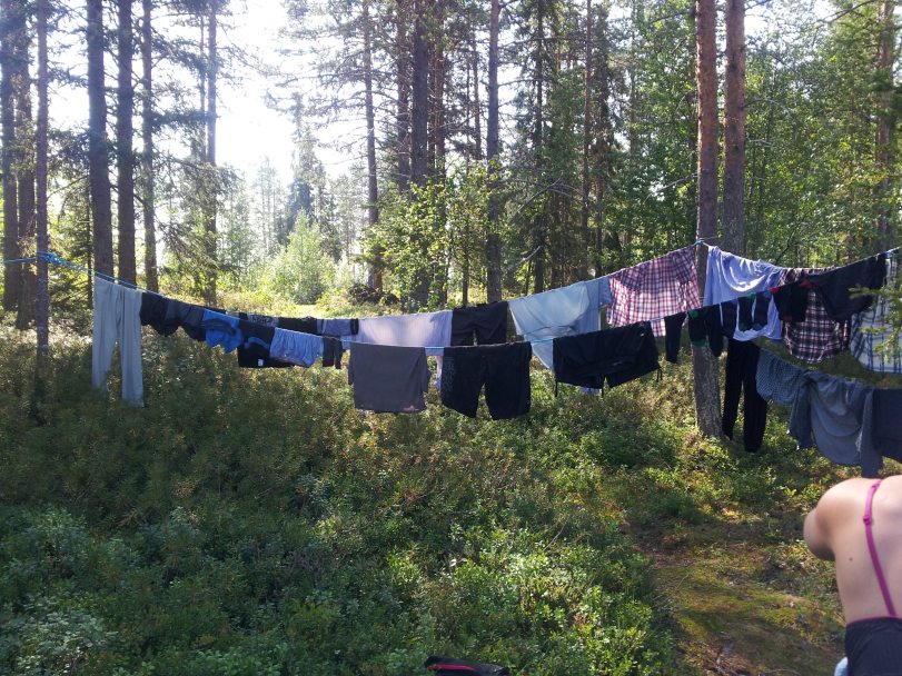 Trying to dry our clothes in the shade of the trees